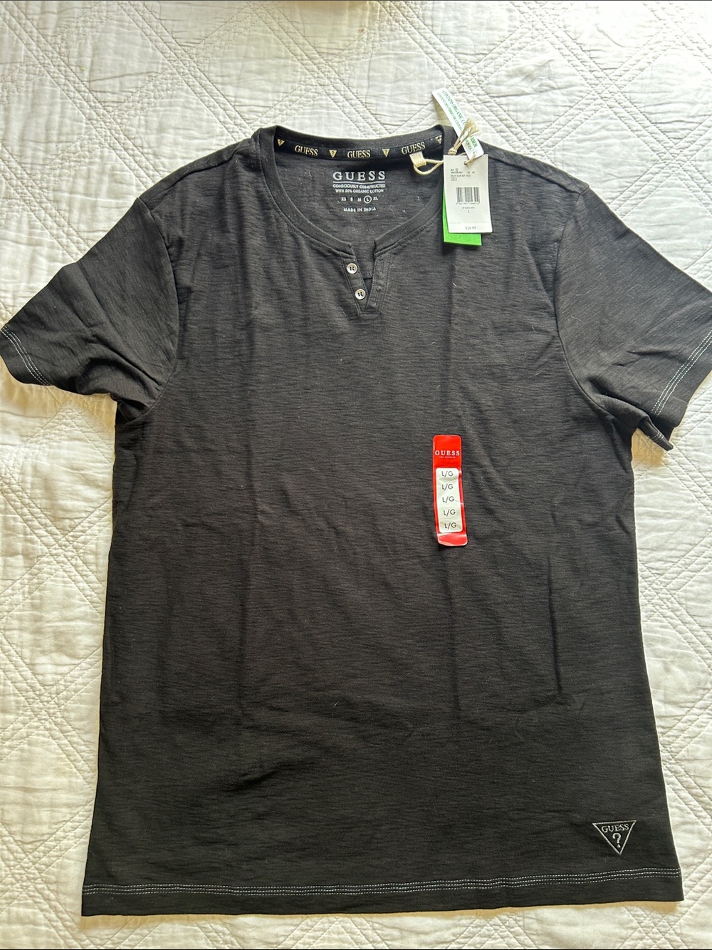 Guess Men's Black Short-Sleeve Henley Tee
